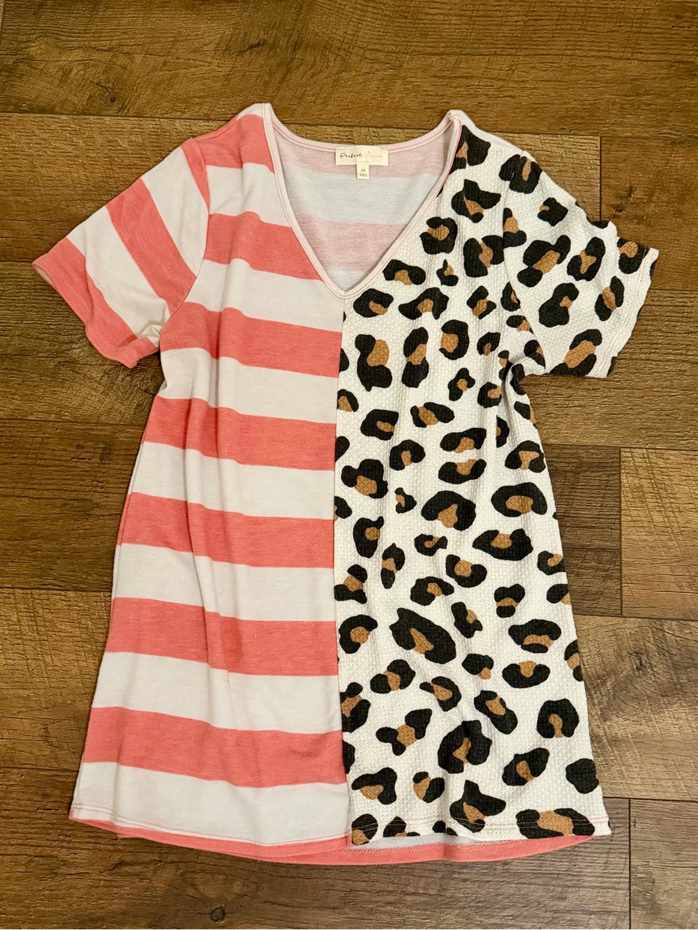Coral Stripe & Leopard Print Contrast Top by Perfect Peach